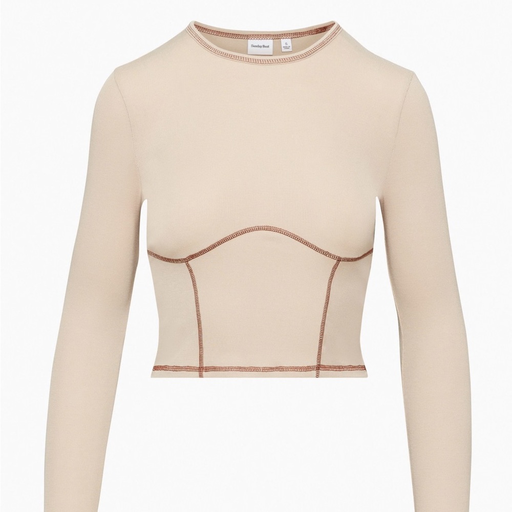 Aritzia Sunday Best Long-Sleeve Tan/Brown Shirt - Size XXS